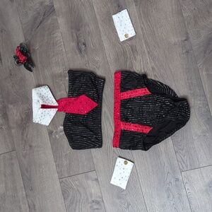 Custom Tap Jazz Costume: Black, Red and White: Fits Adult XS /S: Rhinestones